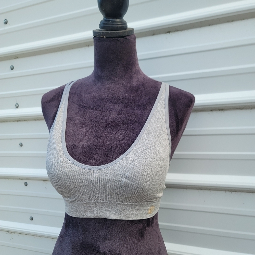 NWOT Chinese Laundry Sports Bras Size Large Grey Nylon Cross Back Sz L